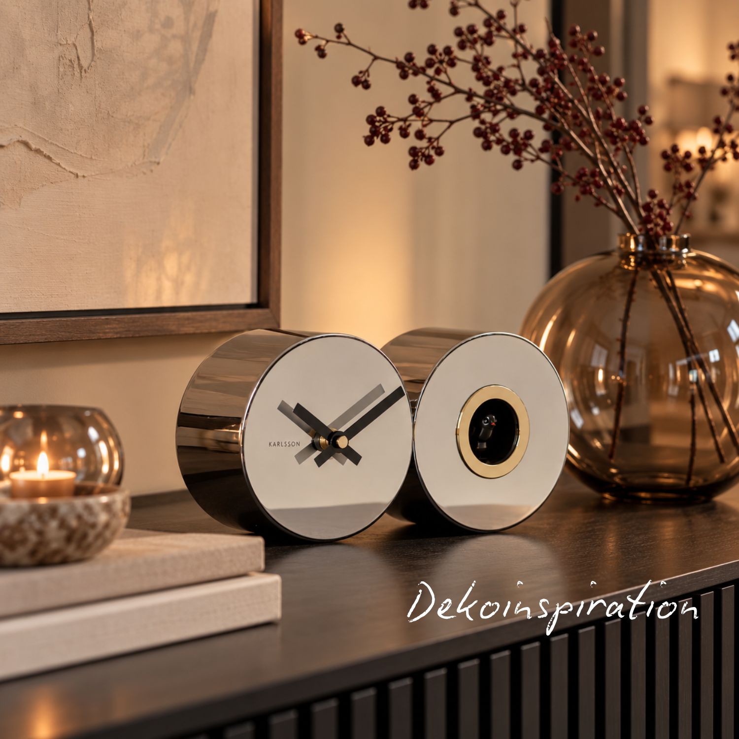 Wanduhr Duo Cuckoo - Chrom