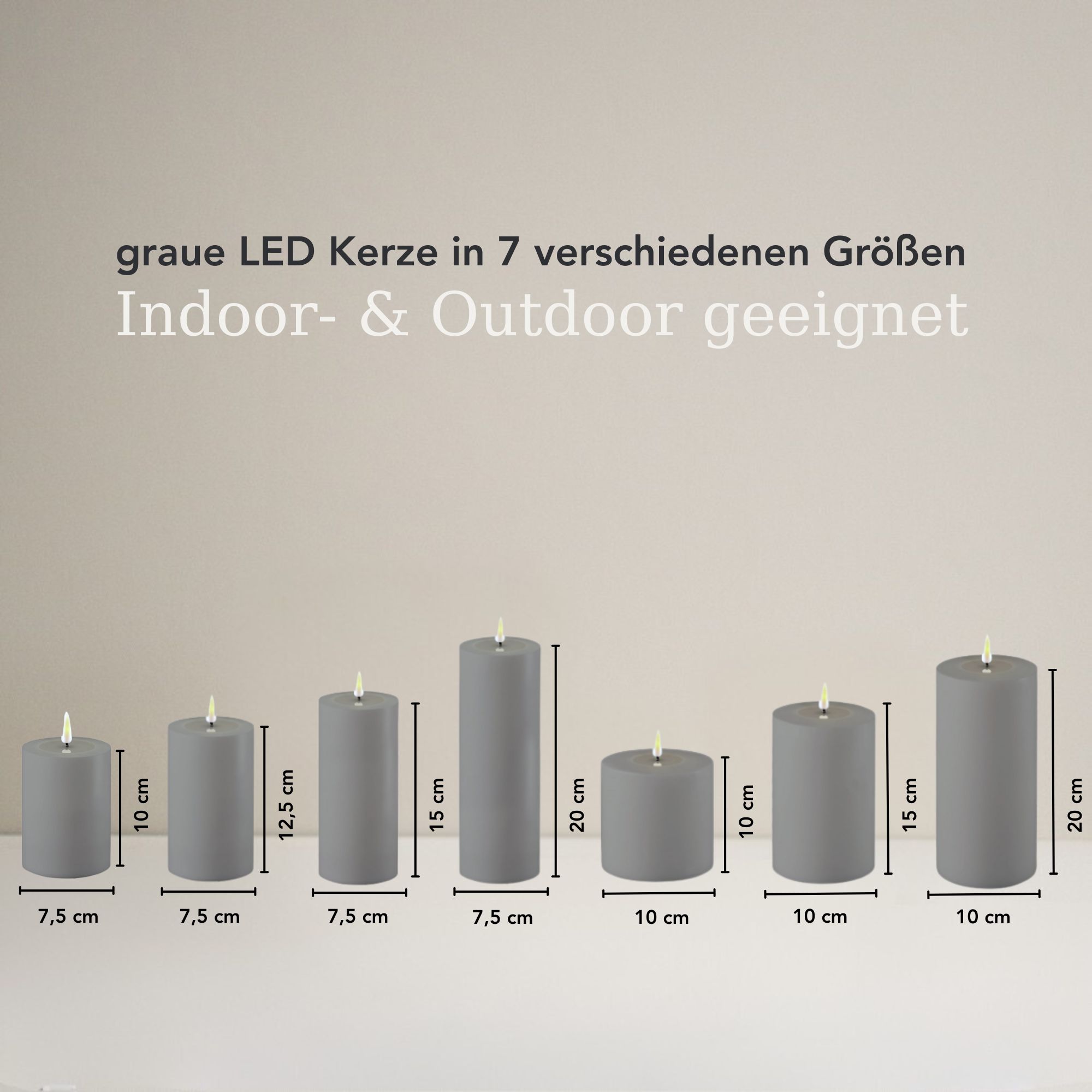 LED Stumpenkerze 7,5x15 - Grau