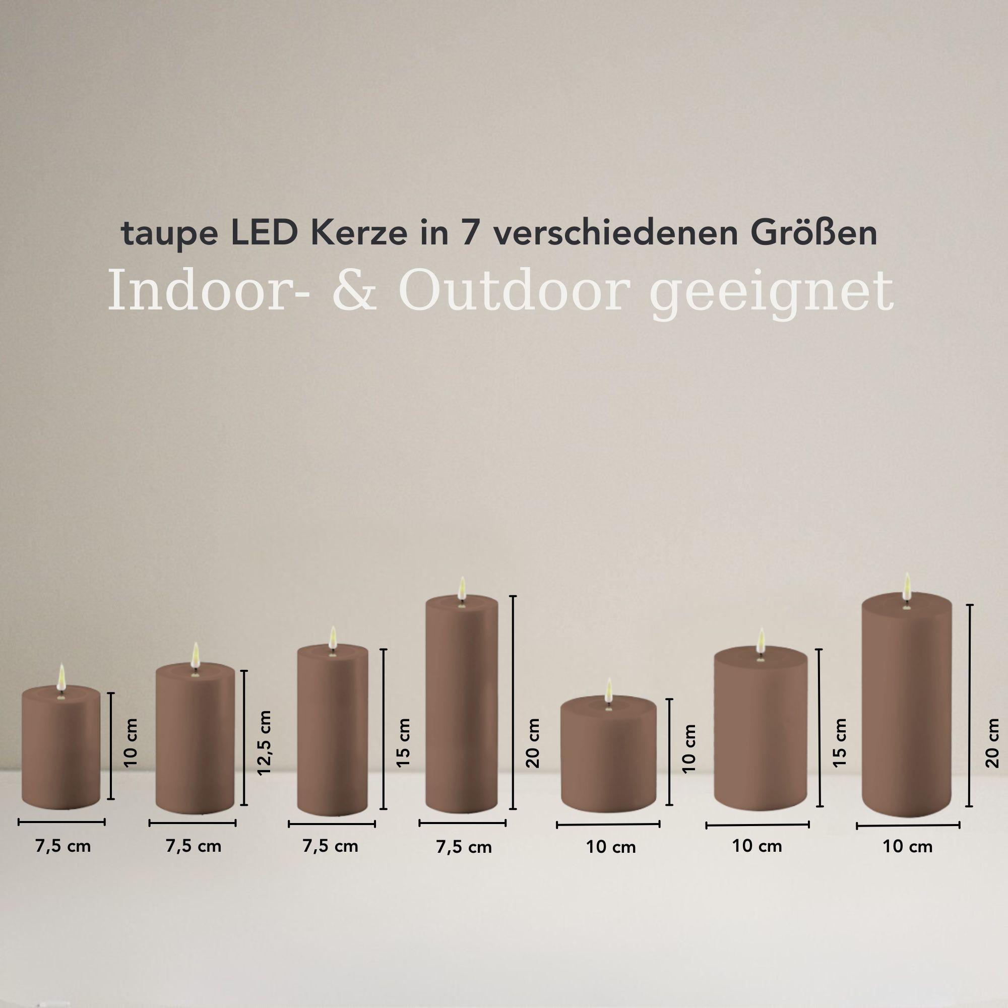 LED Stumpenkerze 7,5x20 - Taupe